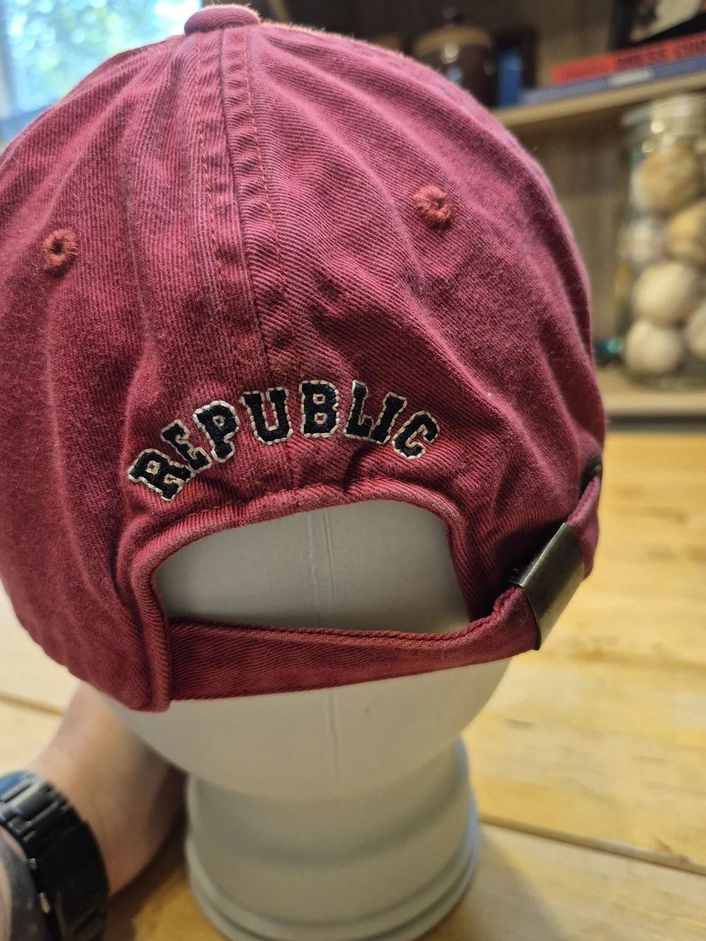 Banana Republic Red Baseball Cap with Navy Shield 'B' Patch